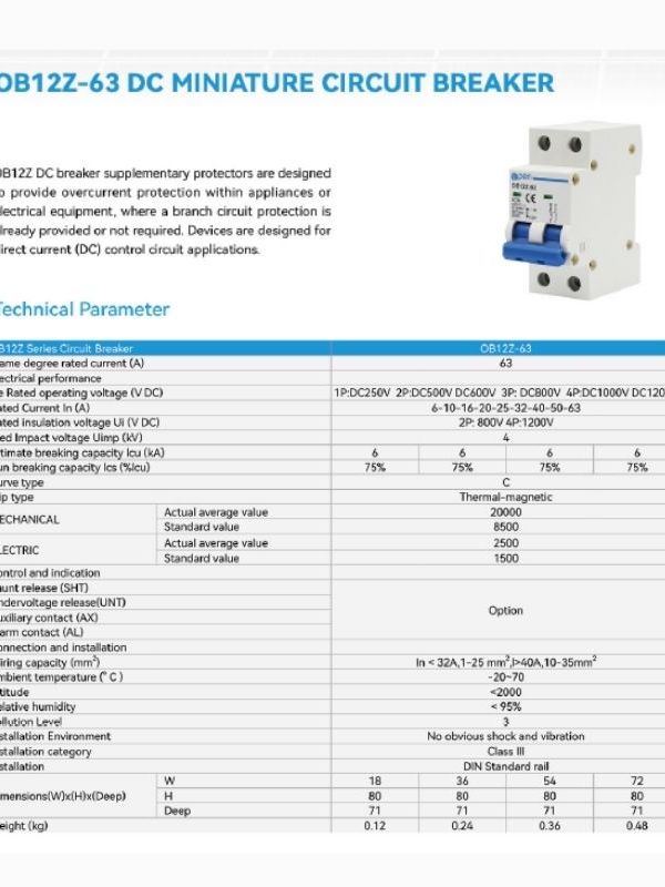 DC MINIATURE CIRCUIT BREAKER (63A 1000V) , (32A 500V), (125A 500V), (20A 1000V) - Image 2